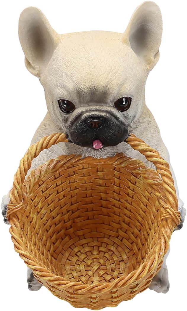 Dog Resin Storage Basket, Desktop Organizer for Remote & Keys, Cute Home Decor Tray, Ideal present for Pet Lovers.(French Bulldog /Cream)
