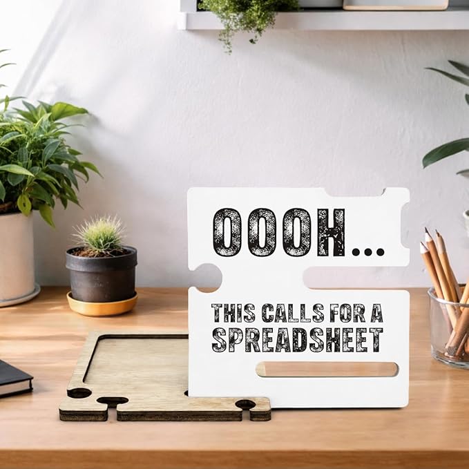 Funny Office Accountant Gifts - Multi-functional Desk Organizer - Humorous Office Quote Wooden Sign for Office Desk Shelf Decor