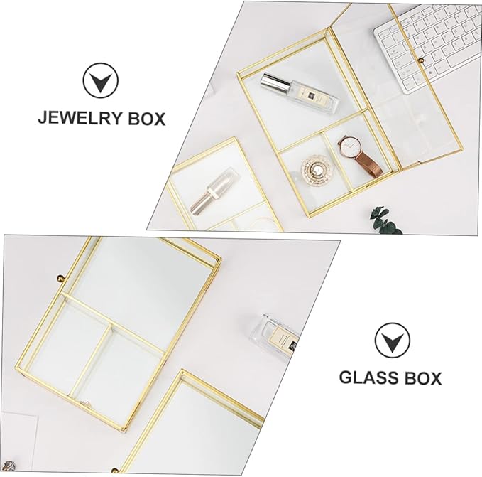 Didiseaon Jewelry Dish Makeup Organizer Box Jewelry Cases Geometric Glass Design Desk Accessory Tidy and Organized