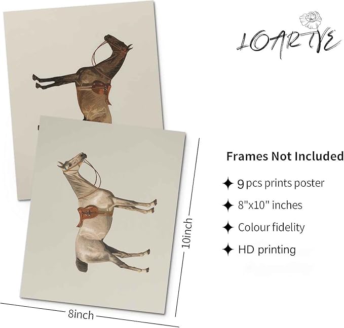 LOARTVE 9Pcs Vintage Horse Canvas Wall Art Posters,Farmhouse Horse Art Prints Rustic Gallery Wall Decor Pictures for Living Room Office Bedroom Decoration, Unframed