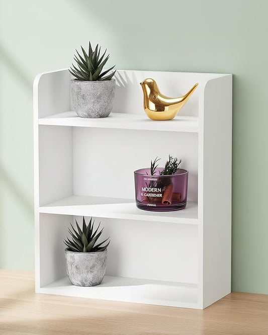 3-Tier Trinket Shelf, Small Display Shelf for Wall or Countertop, Wooden Knick-Knack Shelves for Collectibles, Perfume & Crystal Storage, White