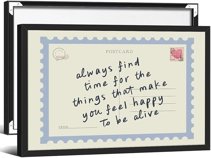 Positive Affirmations Quotes Wall Art Blue Preppy Postcard Poster 24X36 inch Black Framed Always Find Time Horizontal Canvas Prints Retro Happy Home Wall Decor