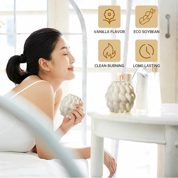 Knot Ball Candle Beautiful Handmade Pillar Scented Soy Wax,Elegant Pillar Bubble Candle,Aesthetic Home Decor, Housewarming Gift, Shelf Accent(White)