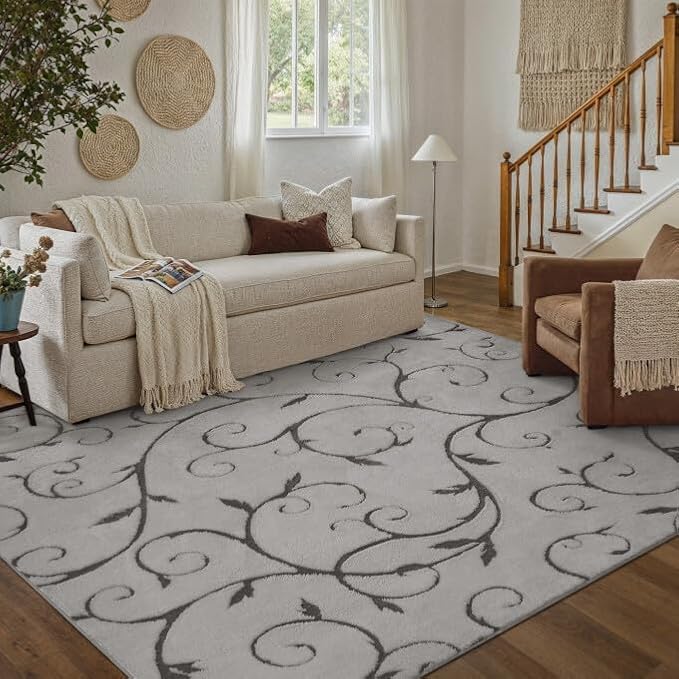 PureCozy Gray Washable Area Rug 5x8 Soft Shag Rugs for Living Room Modern Boho High Pile Non-Shedding Throw Rugs Non Slip Indoor Office Carpet for Playroom Bedroom Home Aesthetic Decor