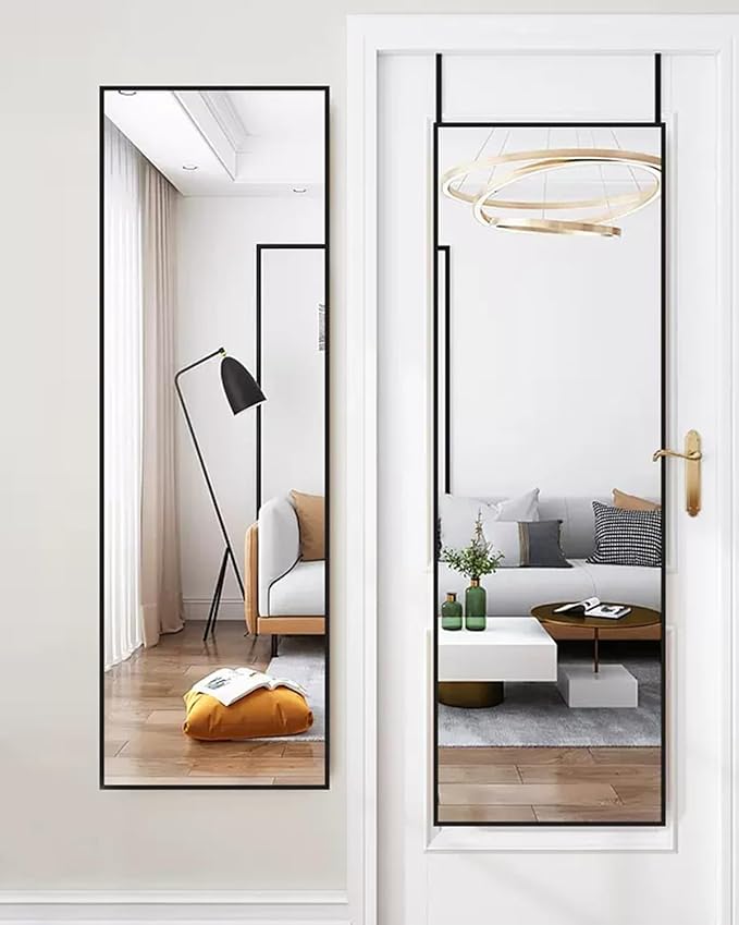 NEARBYSD 48"x 14" Door Mirror, Full Length Mirror Wall Mounted, Over The Door, Full Body, Hanging Rectangle - Black