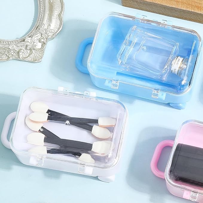 4Pcs 4 Colors Mini Suitcase Candy Box Small Eyelash Storage Box Tiny Colorful Plastic Empty Luggage Trolley Bag Gift Organizer Holder Case for Eyelashes Candy Makeup False Lash Travel Tool