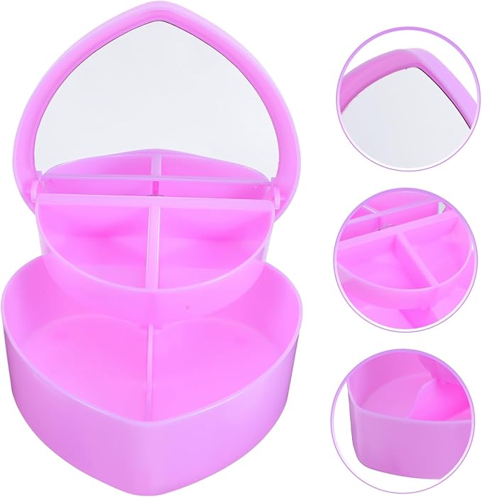 Cabilock Heart-shaped Jewelry Storage Box with Mirror Two-layer Case for Girls Cute Makeup Organizer for Necklaces Bracelets and Earrings Lightweight Travel-friendly Design