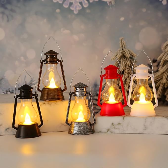 12Pcs LED Mini Vintage Lantern Decor Indoor Decorative Outdoor Hanging Lantern Decorative Small Candle Lanterns Farmhouse Decor for Wedding Centerpiece,Halloween,Christmas,Farmhouse Decorative