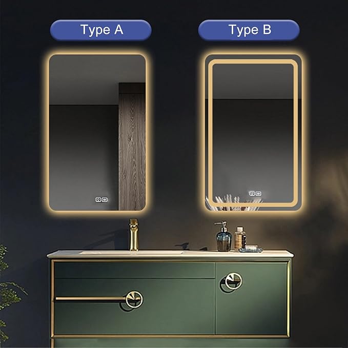 Illuminated LED Bathroom Mirror,Frameless Rectangle,Wall Mounted Make Up Mirror,3 Colors Dimmable Lighting,Anti-Fog Vanity Mirror with Touch Switch, for Bathroom Living Room (Colo