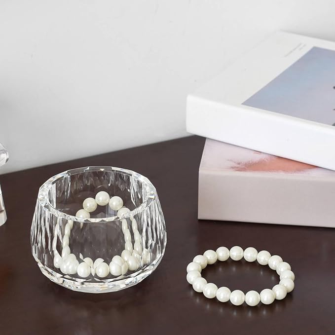 Crystal Jewelry Box Storage Jar, Candy Dish Tiny Hand-Cut Small Decorative Bowl, Diamond-Cut Luxury Cosmetic Organizer for Vanity, Bathroom, Kitchen Decor