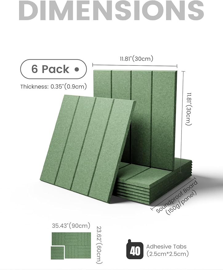 Large Felt Bulletin Board 36"x24" Cork Board Alternative - 6 Pack with 40 Safe Removable Adhesive Tabs, Cork Boards for Walls Pin Board for Home Office Classroom Felt Board-Moss Green