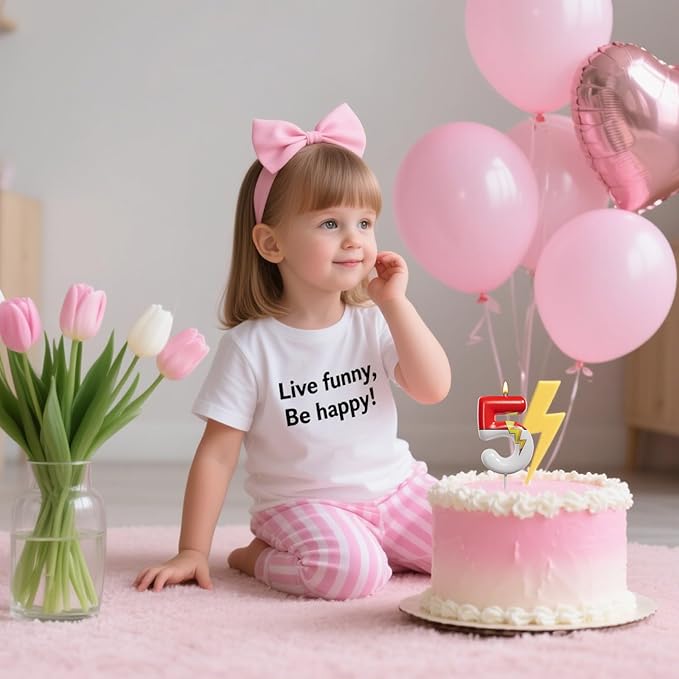 Red and White Birthday Number Candle Cartoon Style Cake Topper for Kids, Cute Decorative Numeral for Animated Theme Party & Anniversary Celebration (Pink Dot, 5)