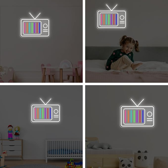 Retro TV Led Neon Sign - Vintage Old TV Set with TV Interference No Signal - Perfect Wall Décor for your 90s Theme Party, 13"x15.2"