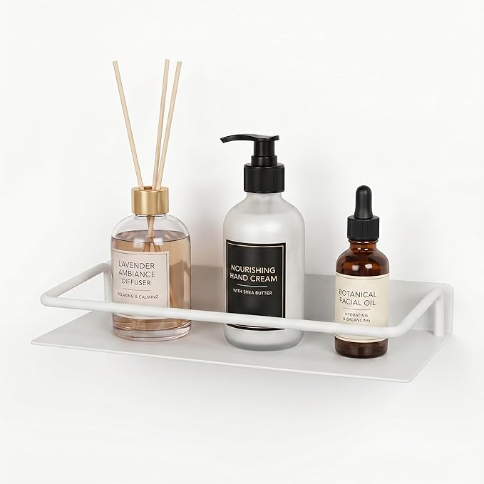 RFOUO Metal Wall Shelf, Metal Floating Shelf, Black Floating Shelf, Small Shelf for Wall, Display Shelves for Bathroom Bedroom Kitchen (White, 12Inch)