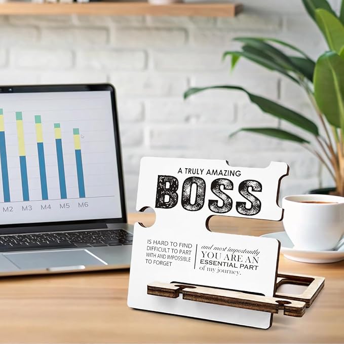 Appreciation Gifts for Boss Leader - Multi-functional Desk Organizer - Motivational Amazing Boss Office Quote Wooden Sign for Office Desk Shelf Decor