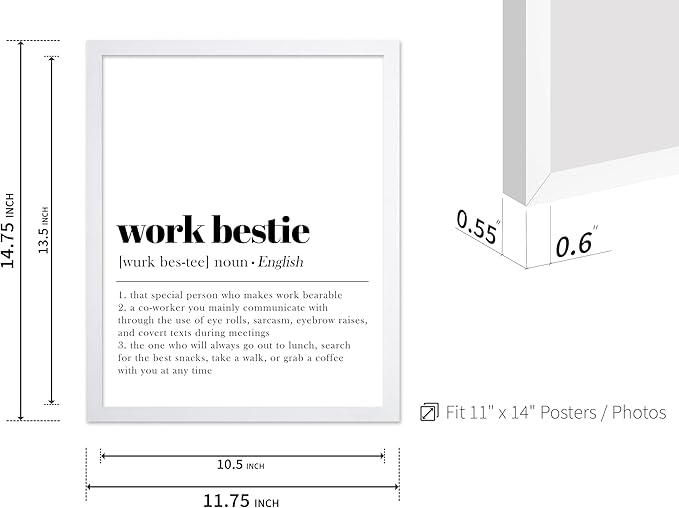 Poster Master Typography Poster - Dictionary Print - Work Bestie Definition, Special Person Who Makes Work Bearable - Gift for Colleague, Friend - Wall Decor for Home, Office, 11x14 White Framed