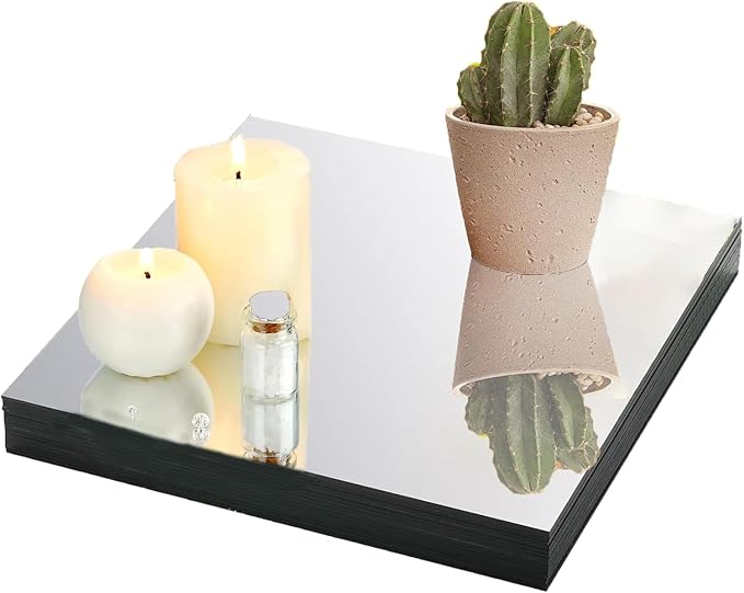 12" Square Mirror Centerpieces for Tables Decorations, 10 Pack Acrylic Square Mirror Tray Candle Plate 2mm Thickness Mirror Centerpiece Table Decorations for Wedding Decorations Party, Wall Decor