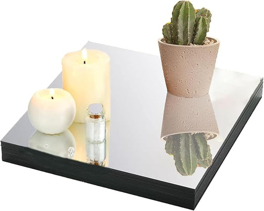 12" Square Mirror Centerpieces for Tables Decorations, 10 Pack Acrylic Square Mirror Tray Candle Plate 2mm Thickness Mirror Centerpiece Table Decorations for Wedding Decorations Party, Wall Decor
