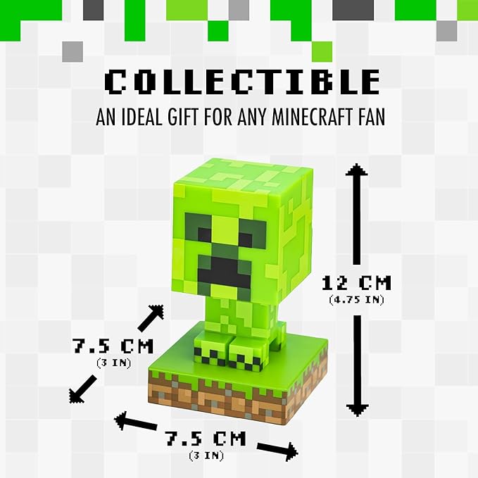 Paladone Minecraft Creeper Light, Lamp, & Night Light - 12 cm Tall - Battery Powered - Gaming Room & Bedroom Decor for Minecraft Gamers