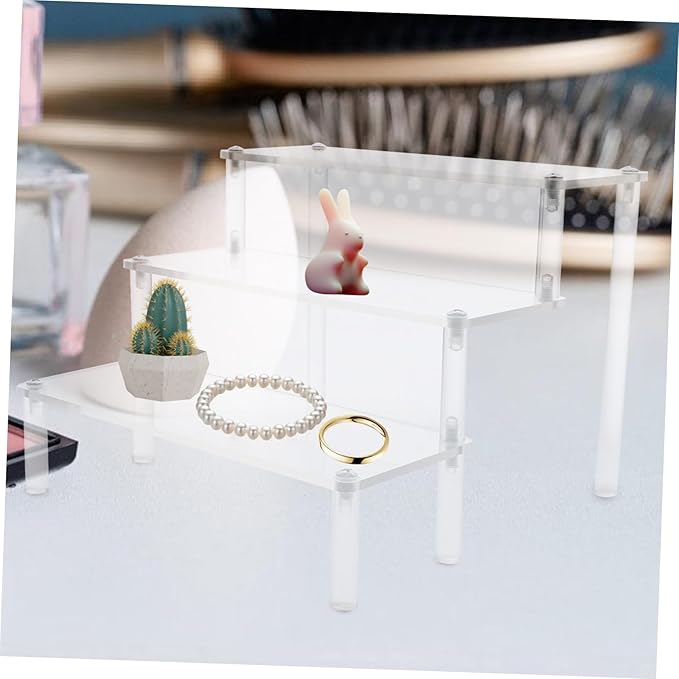 2pcs Acrylic Riser Shelf for Display Tiered Easel Stand Makeup Organizer Acrylic Jewelry Rack Display Stand for Shelves