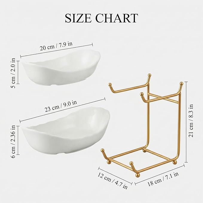 2-Tier Ceramic Fruit Basket, Decorative Tiered Stand for Kitchen Countertop, Fruit and Vegetable Storage Organizer, for Home Decor (White and Gold)
