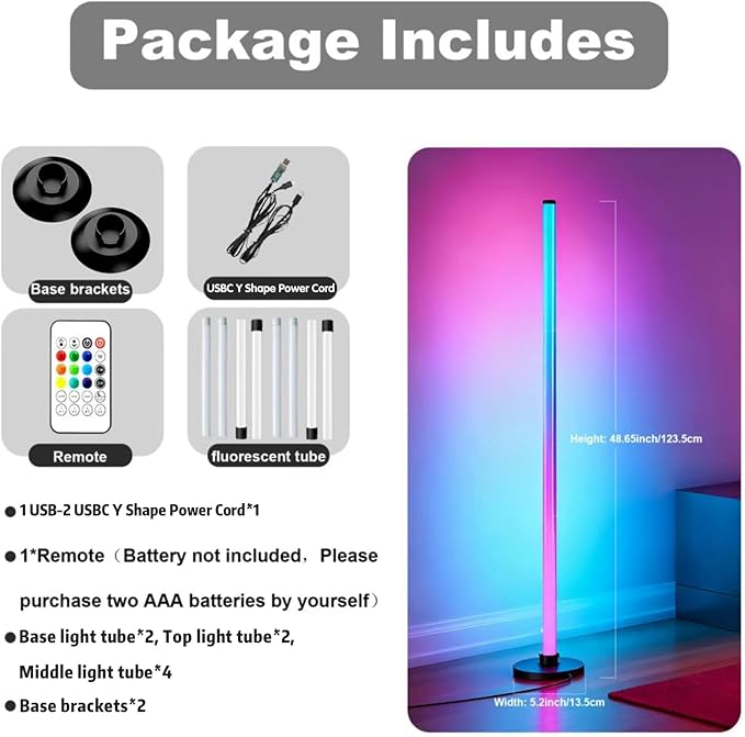 Ledagic Led Corner Floor Lamp USB Powered, IC+RGBW Music Sync Color Changing Led Lamp with App & Remote Control, Timer Setting, Standing Lamps for Living Room Lamp Bedroom Gaming Party, 2 Pack