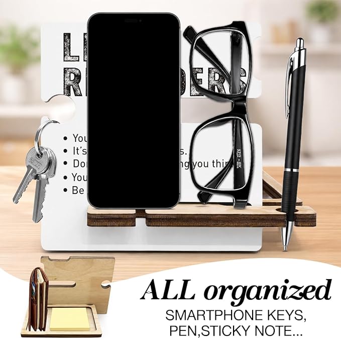Inspirational Gifts for Employee Cooworker - Multi-functional Desk Organizer - Motivational Wood Decor Sign for Office Desk Table Shelf