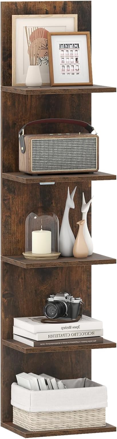 Giantex 5 Tier Wall Shelf Unit, Narrow Vertical Floating Shelves for Home Decoration and Storage Organizer, Lack Wall Shelf, Wall Mounted Display Shelves for Bedroom, Living Room, Rustic Brown