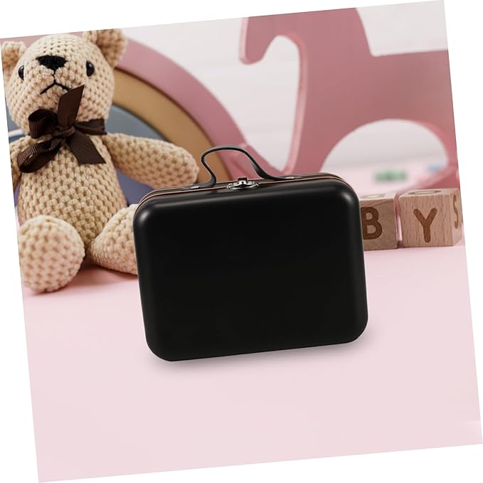 Mobestech Mini Suitcase Makeup Organizer Tin Jewelry Container for Makeup Toys and Electronics Portable Handheld Storage Box Black