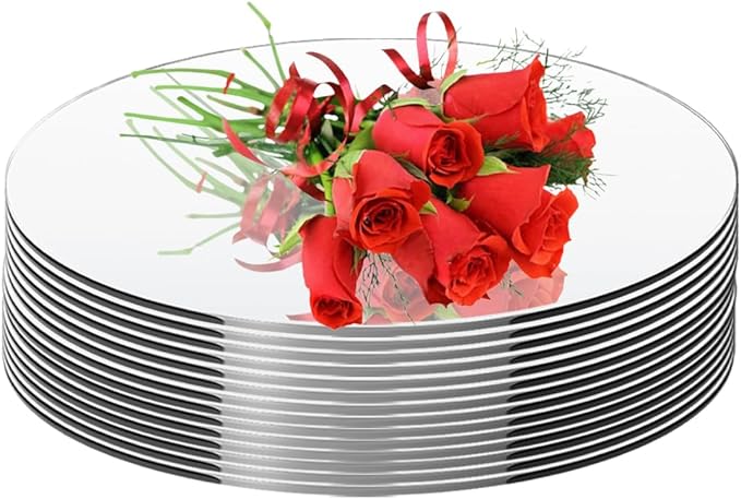 12PCS Round Mirrors for Centerpieces, 10inch Acrylic Round Wall Mirror Circle Mirror for Craft Candle Tray Mirror for Christmas Wedding Valentine Table Party Decorations DIY Craft