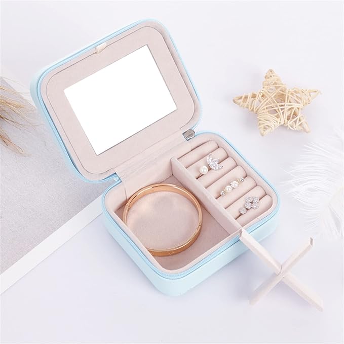 Earrings Ring Jewelry Box Useful Makeup Organizer with Zipper Travel Portable Jewelry Storage Case 1Pcs (Color : White style1)