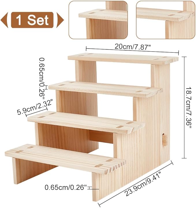 NBEADS 4-Tier Wooden Display Riser Shelf, Antique White Tabletop Small Food Stand Risers Display Makeup Step Perfume Organizer for Fragrance Cosmetics Figure Collection 9.41x7.87x7.36inch