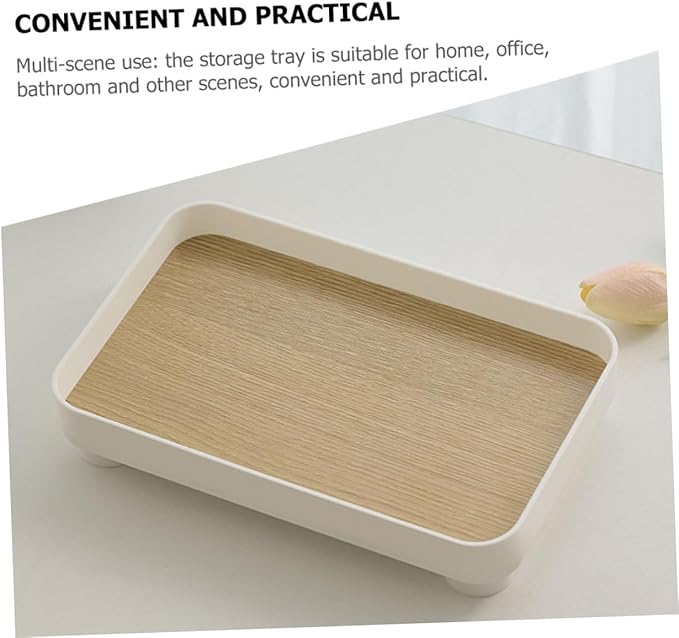 Wooden Bathroom Tray Organizer Decorative Vanity Counter Holder for Makeup Perfume and Skincare Farmhouse Style Desk Decoration