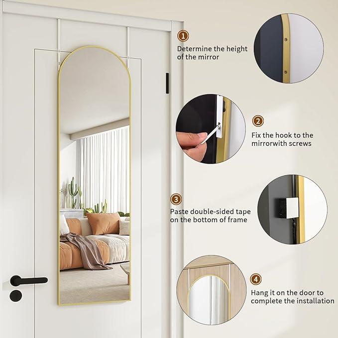 Over The Door Full Length Mirror, 48"x14" Arched Mirror for Bedroom, Living Room, Entryway, Dorm - Gold