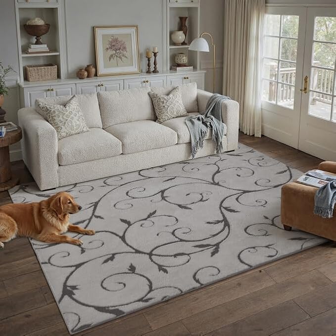 PureCozy Gray Washable Area Rug 5x7 Soft Shag Rugs for Living Room Modern Boho High Pile Non-Shedding Throw Rugs Non Slip Indoor Office Carpet for Playroom Bedroom Home Aesthetic Decor