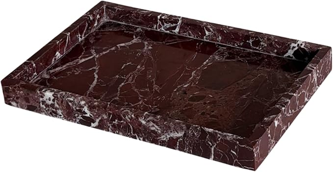 Natural Marble Vanity Tray, Cosmetics Towel Tray for Dresser Bathroom Kitchen (Rosa Levanto, 11.8L x 7.87W x 1.18H)
