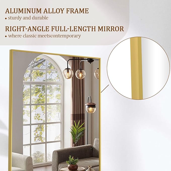 Koonmi 71"x26" Floor Mirror Full Length, Bedroom Floor Body Mirror with Stand, Large Gold Mirror, Leaning, Standing or Hanging Horizontally/Vertically