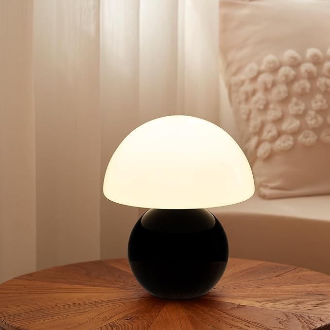 Dawnwake Mushroom Lamp Table Lamp for Bedroom,Desk Bedside Small Lamps for Living Room Night Stands,Mushroom Decor Cute Mini Modern Mid Century Lamps,Unique Aesthetic Home Living Room Decor(Black)