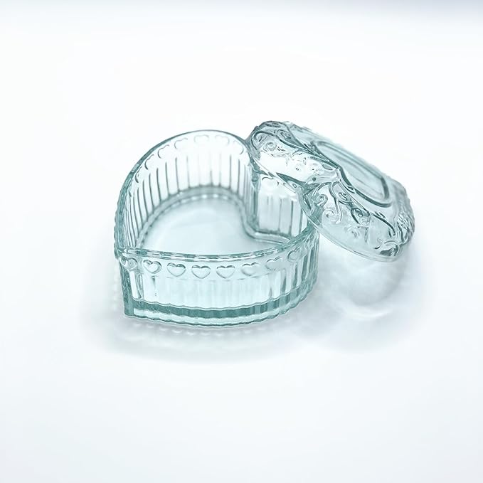 Glass Jewelry Box Heart Shape Cute Box for Storage Ring Earring Trinket Vintage Jewelry Organizer Decorative Gift for Women Girls-GRB003-Light Green