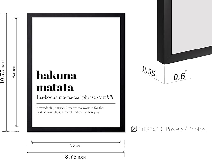 Poster Master Typography Poster - Dictionary Print - Hakuna Matata Definition, Wonderful Phrase, No Worries, Funny, Motivational - Gift for Kids, Friend - Wall Decor for Home, 8x10 Black Framed