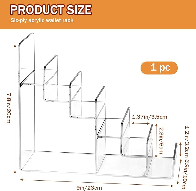 Giantree Acrylic Wallet Display Stand, 1 PCS 6 Tier Clear Purse Handbag Organizer Jewelry Riser Display Stand 7.8" Clear Multi Slot Counter Table Shelf for Cosmetic Perfume Sunglasses(6 Tier,1)