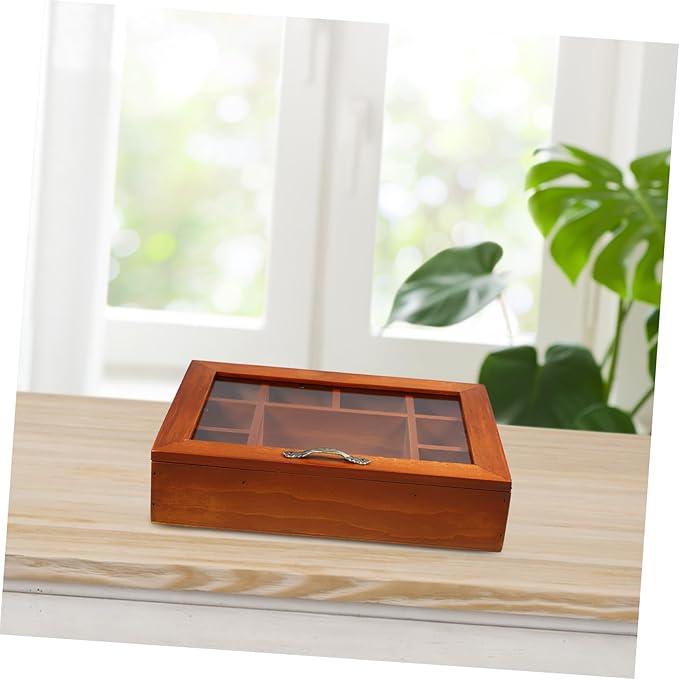 PRETYZOOM Jewelry Box Chinese Wooden Divided Box Cover Makeup Organizer for Desk
