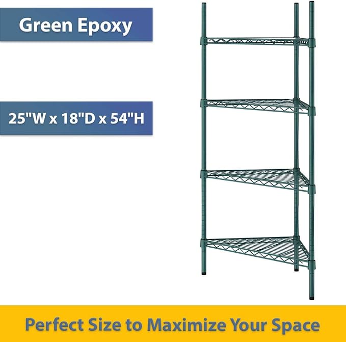 25" W x 18" D x 54" H NSF Green Triangle Heavy Duty Corner Shelving Kit, 4-Shelf Adjustable Wire Rack