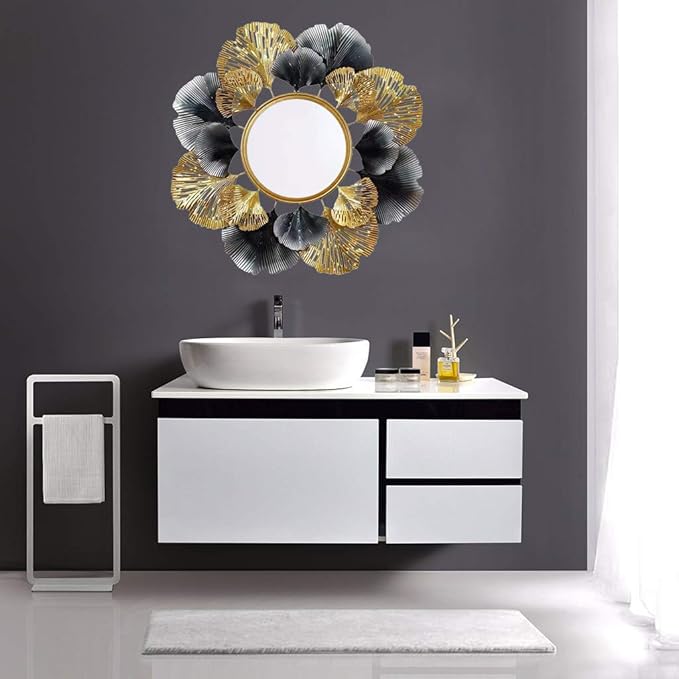 Decorative Round Mirror - Modern Hanging Mirror, 29" Metal Frame - Wall Decor for Living Room, Bedroom, Bathroom