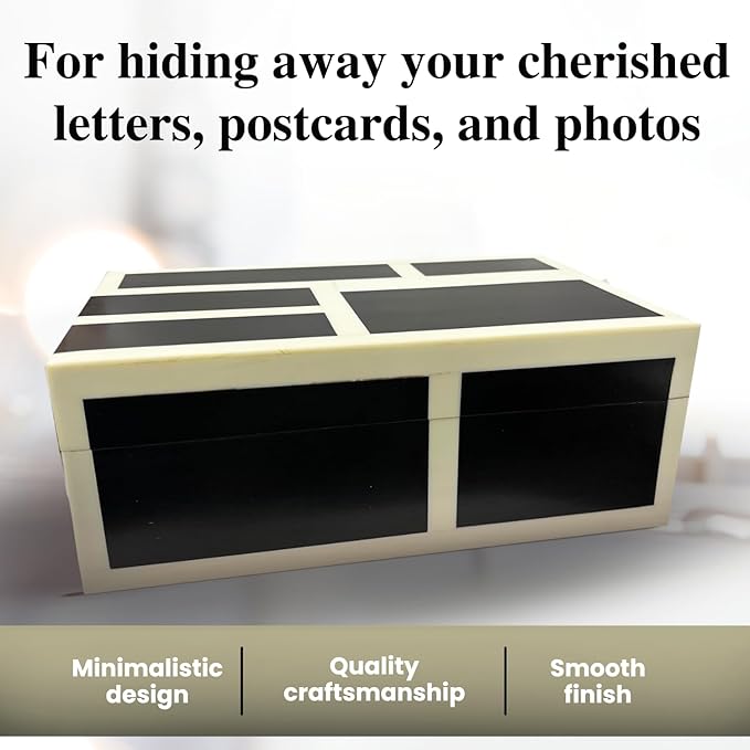 Perilla Home Decorative Wooden Storage Box Black and Off-White (8" l X 5" b X 3" h) Small Keepsake Jewelry Box, Gift Box for Decor Memory Boxs, Modern Art Fabric Storage Bin, Birthday Gift (Magnus)