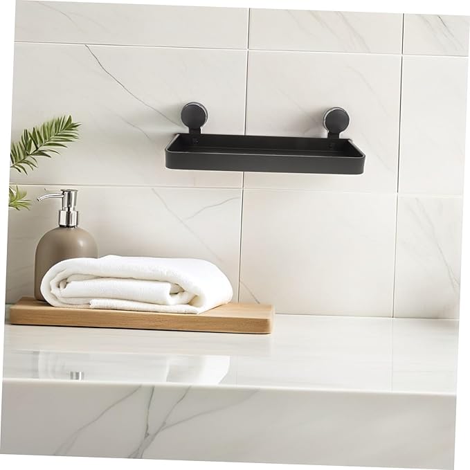 PRETYZOOM No Drill Bathroom Wall Organizer Shelf with Strong Suction Cups for Toiletries and Makeup Gray Suction Storage Rack Compatible with Glass and Tiles Easy Installation for Bathroom