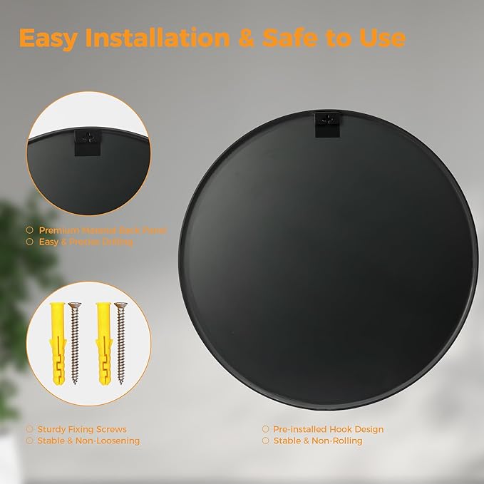 OLIXIS Black Round Wall Mirror 30 Inch, Round Mirrors for Wall Decor, Circle Mirror for Bathroom, Entryway, Bedroom, Vanity