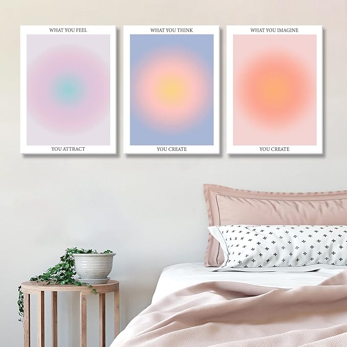 Framed 3Pcs Abstract Wall Art Poster Room Aesthetics Spiritual Spiritual Gradual Affirmation Canvas Wall Decoration Positive Energy Inspirational Wall Art Bathroom Living Room Apartment 12x16Inch