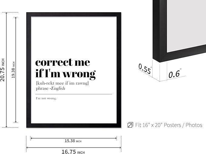 Poster Master Typography Poster - Retro Dictionary Print - Correct Me If I'm Wrong Definition, Book Page, Funny - Gift for Colleague, Friend - Wall Decor for Home, Office, 16x20 Black Framed