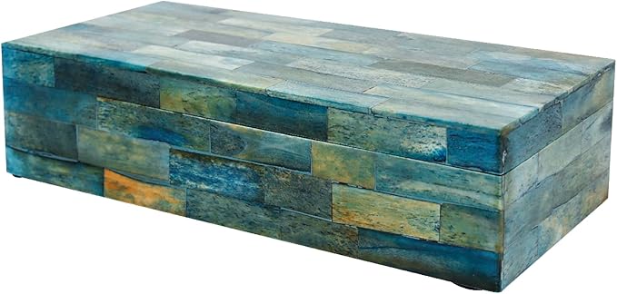 Handicrafts Home Decorative Storage Box with Lid– 10x4.5x2.5” Modern Home Decor Organizer, Memory Box & Jewelry Storage- Decorative Boxes for Living Room & Shelf Decor- Verdigris